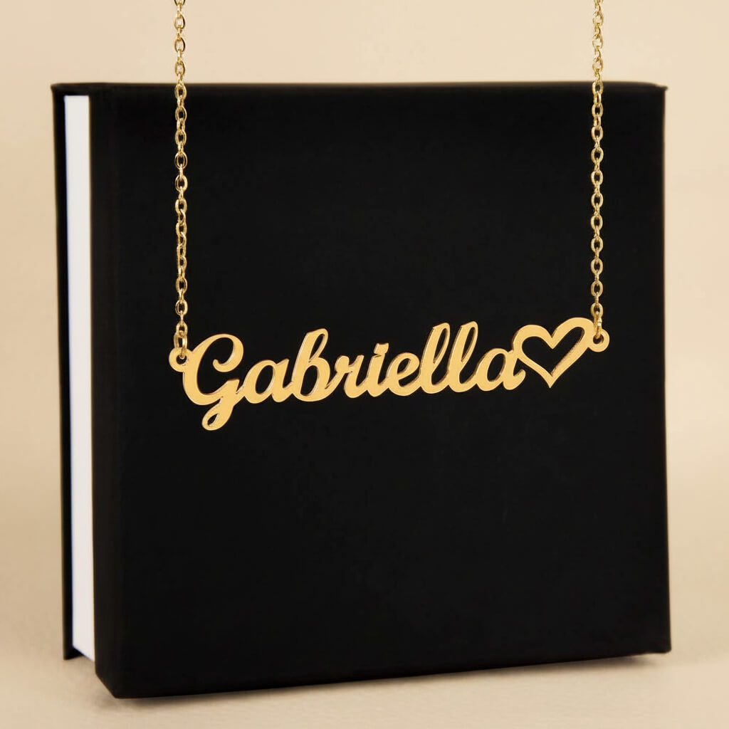 Personalized Heart Name Necklace in 18K Gold Finish with standard gift box