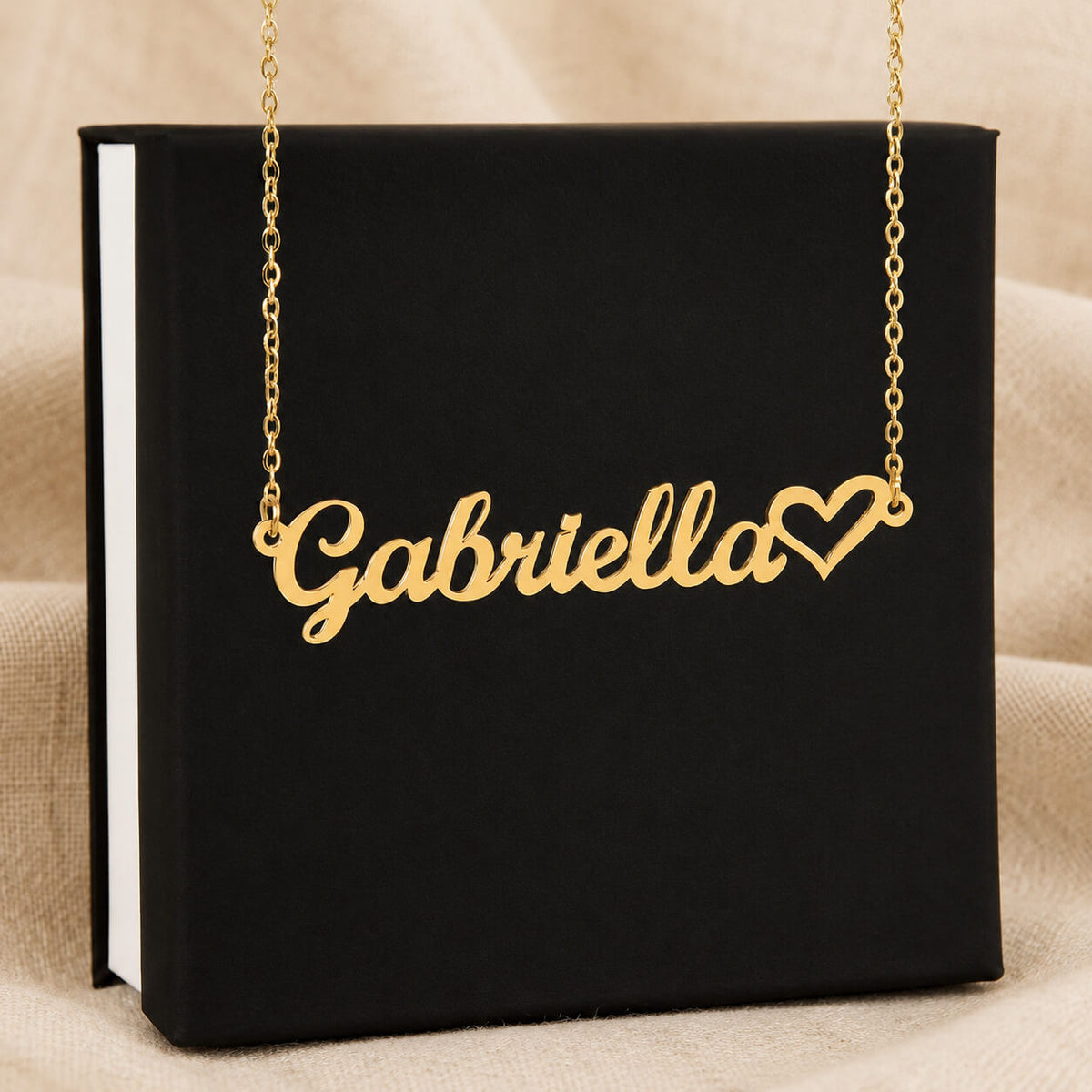 Personalized Heart Name Necklace in 18K Gold Finish with standard gift box
