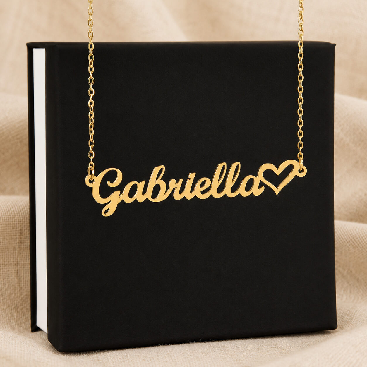 Personalized Heart Name Necklace in 18K Gold Finish with standard gift box