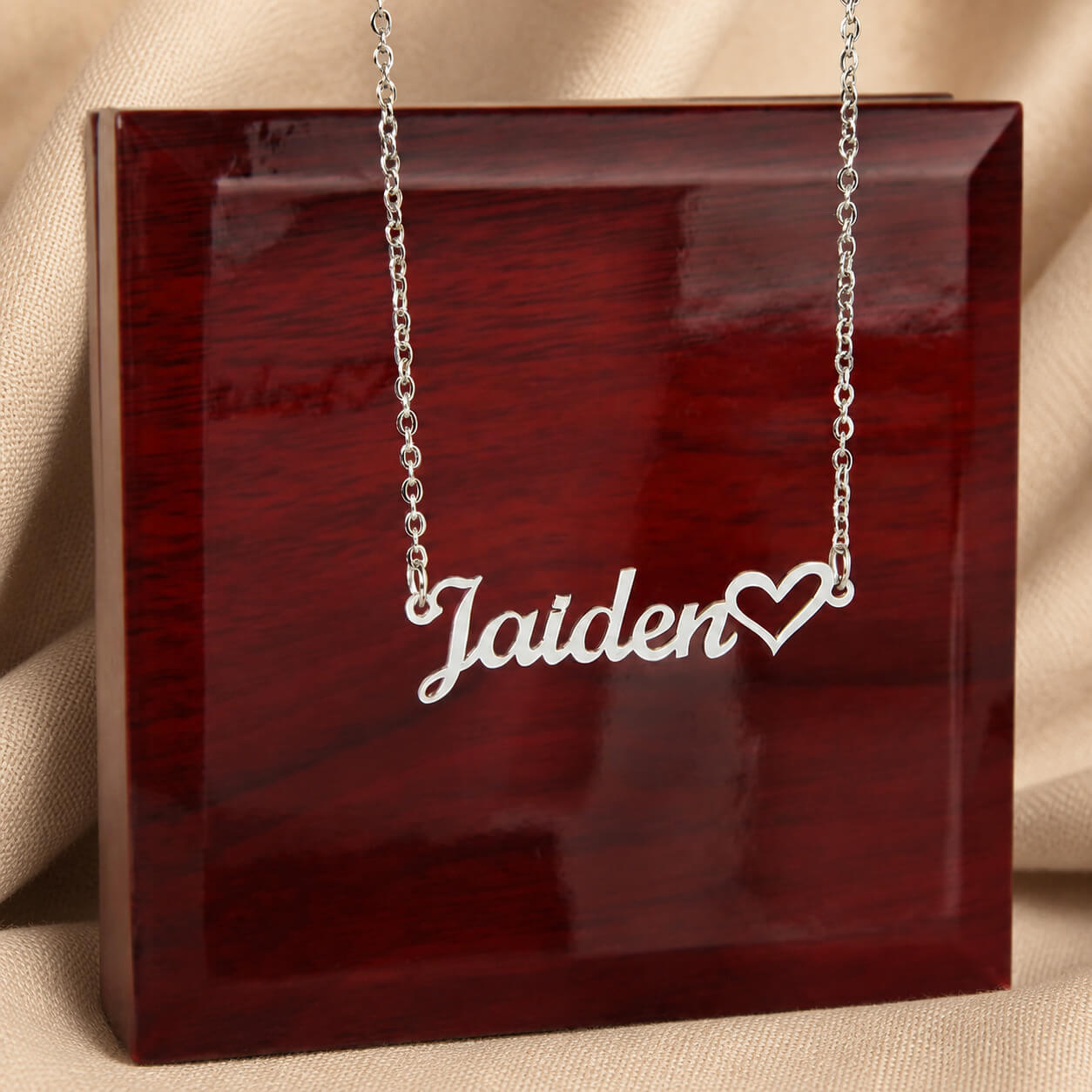 Personalized Heart Name Necklace in polished stainless steel with luxury gift box